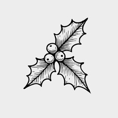 Obraz premium Hand drawn christmas illustration collection Holly leaves