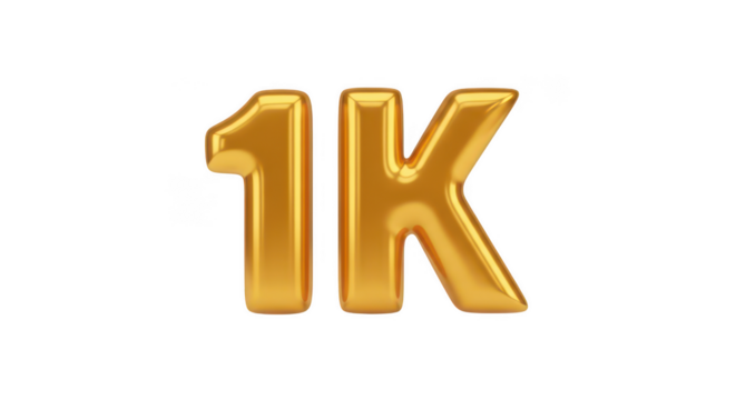 3d golden one k isolated on transparent background