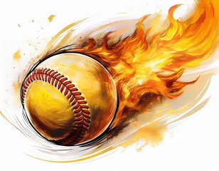 fast flaming yellow softball throw pitch white background