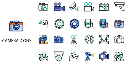 Camera simple concept 24 color icons set .Vector illustration.