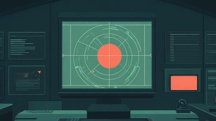 Control room monitoring showing radar and charts on multiple screens - Powered by Adobe
