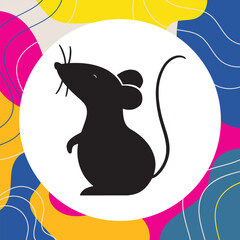 Black mouse silhouette vector image for download, with abstract background, rodent clip art illustration, graphic design