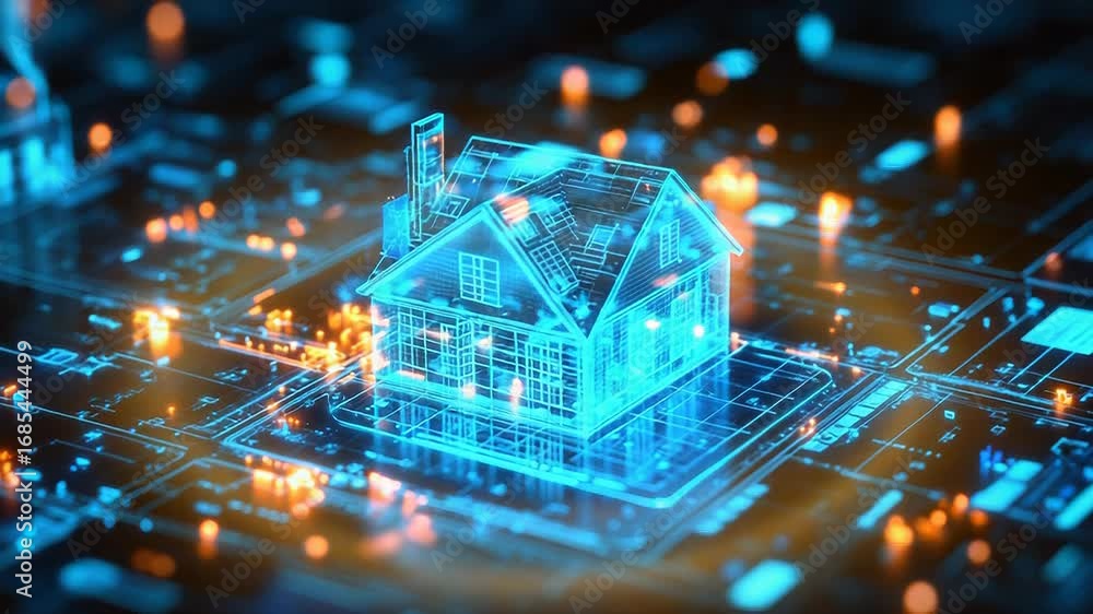 Poster hologram of smart home showing building automation and control system