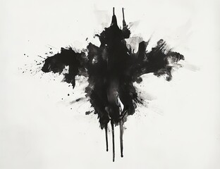 Abstract ink blot, radiating splatter, centered, drips