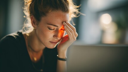 A person experiencing acute or chronic body pain, painful area with a glowing red hotspot, conceptual image for pain, injury, or inflammation. Pain relief and treatment, Generic health problem