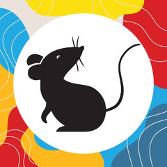 Black mouse silhouette vector image for download, with abstract background, rodent clip art illustration, graphic design