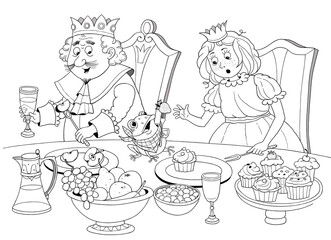 The frog prince. Fairy tale. Illustrations for children. Coloring page
