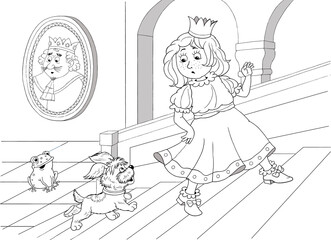 The frog prince. Fairy tale. Illustrations for children. Coloring page