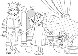 The frog prince. Fairy tale. Illustrations for children. Coloring page