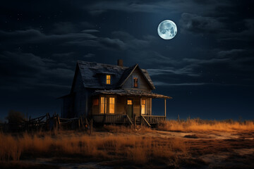 Country house under the full moonlight