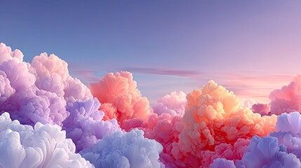 Fototapeta premium A minimalist horizon where soft pink candy clouds meet a pale lavender sky, serene and almost edible-looking, no distractions.