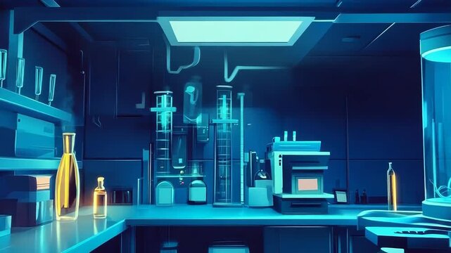Futuristic laboratory showing advanced technology and genetic experimentation