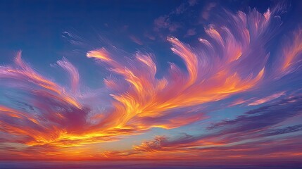 Obraz premium Close-up of pink cloud wisps like spun sugar, backlit by the rising sun, glowing edges and delicate details.