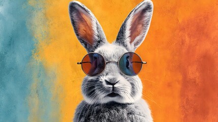 Stylish Bunny with Sunglasses on Vibrant Background