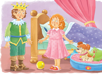 The frog prince. Fairy tale. Illustrations for children. Coloring page