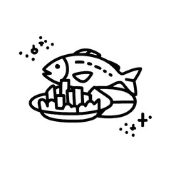 Vector art of simple line art icon of fish and chips, , representing a classic meal