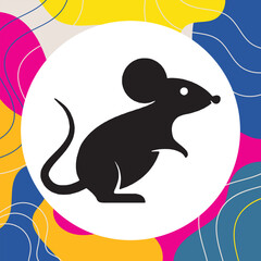 Black mouse silhouette vector image for download, with abstract background, rodent clip art illustration, graphic design