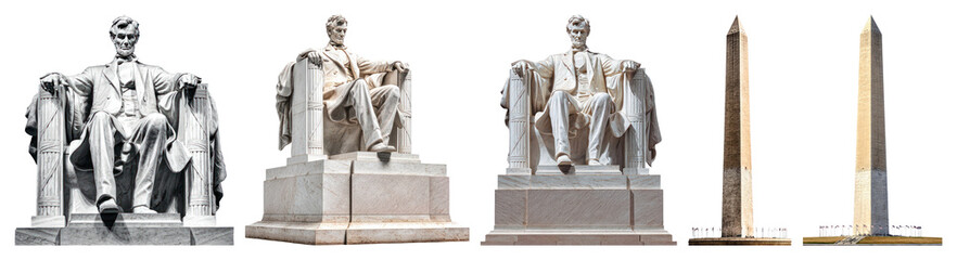 Fototapeta premium PNG Iconic monuments in Washington, element set on transparent background