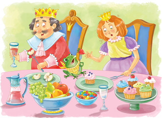 The frog prince. Fairy tale. Illustrations for children. Coloring page