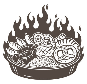 grilled sausages and pretzels on fire clip art preview