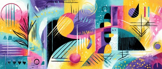 Vibrant abstract painting with geometric shapes and bold colors in a modern art style Concept of creativity, expression, and artistic design with a playful and dynamic mood