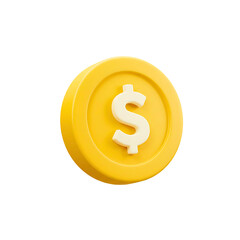 Obraz premium Golden coin with a white dollar sign symbol isolated on transparent background