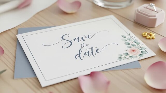 Elegant wedding invitation with blossoming floral details and delicate arrangements