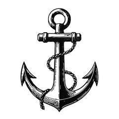Vector art of vintage nautical anchor with rope