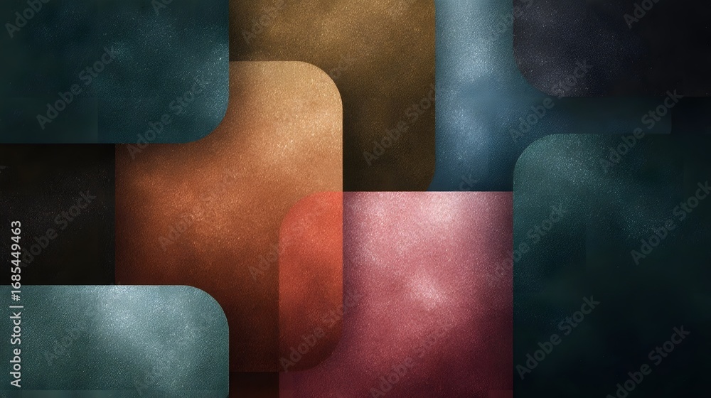 Poster abstract geometric background featuring a retro color palette of overlapping textured rounded shapes