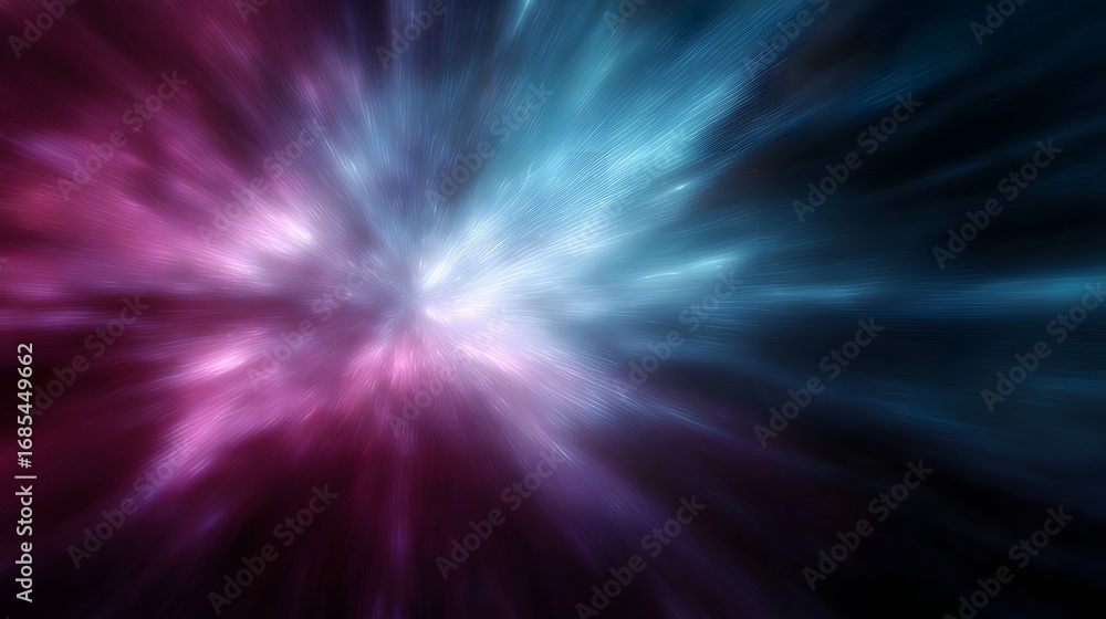 Poster vibrant cyan and magenta light burst creating an energetic and dynamic abstract background with a ra