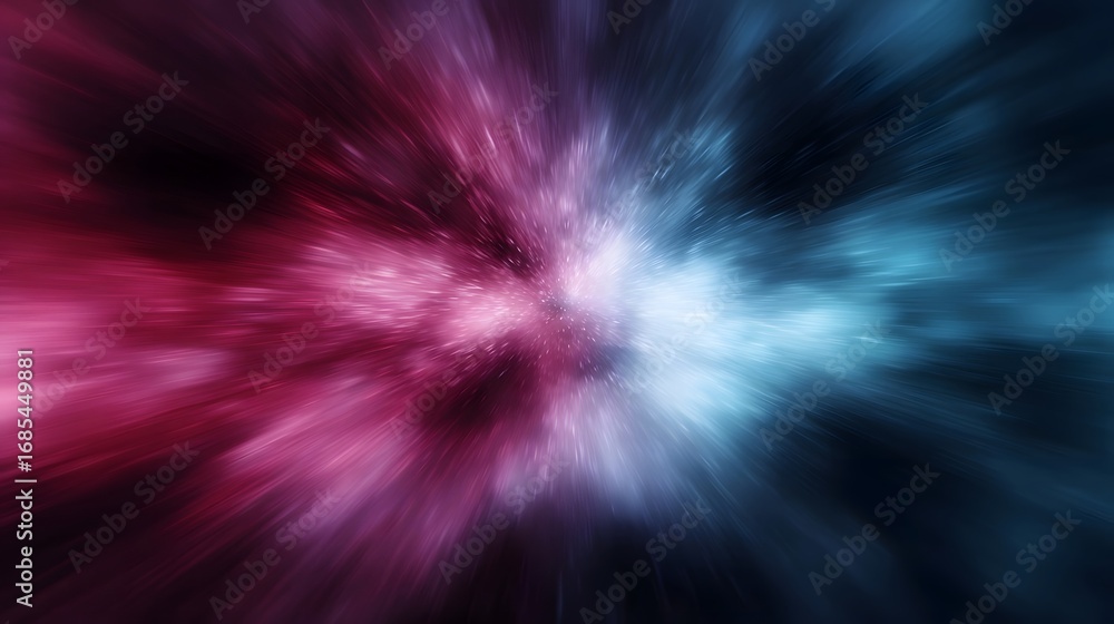 Poster vibrant cyan and magenta light burst creating a high energy radial effect resembling a dynamic cosmi