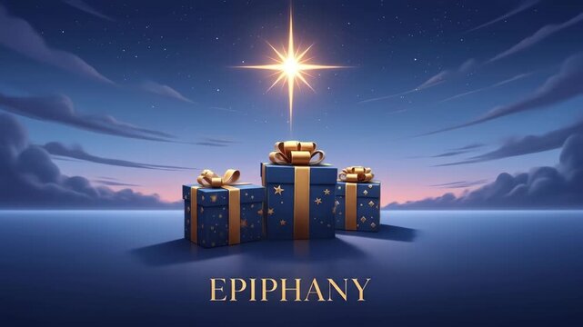Gift transformation under starry sky: epiphany celebration in elegant blue theme