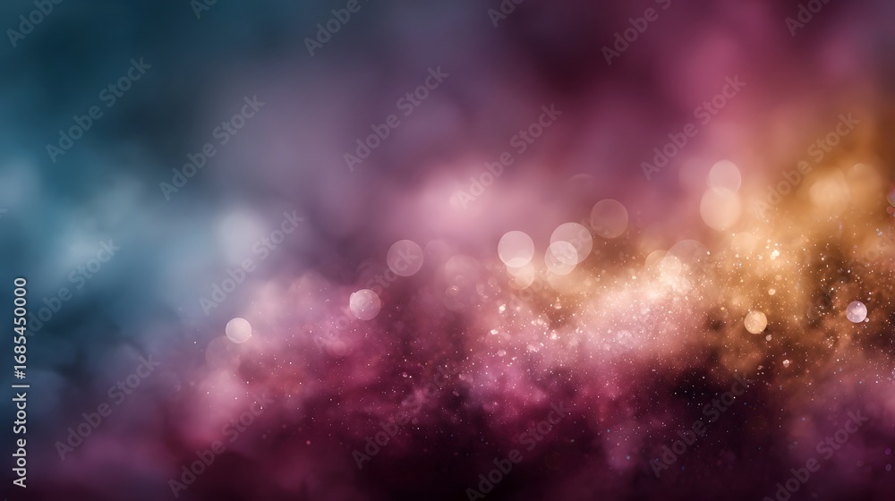 Poster a vivid abstract background featuring soft focus bokeh lights and sparkling particles across a color