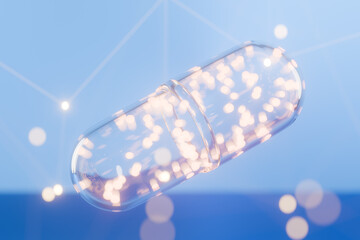 Sparkling capsule a symbol of health and wellness. 3d rendering
