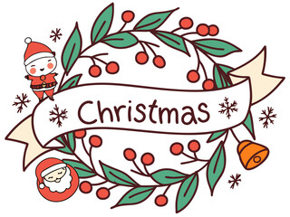 Festive Christmas Wreath Border Design for Holiday Projects , A charming, hand-drawn Christmas wreath graphic, perfect for invitations, cards, or social media posts.