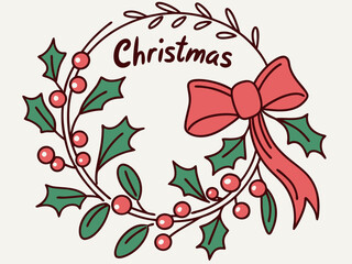 Festive Christmas Wreath Border Design for Holiday Projects , A charming, hand-drawn Christmas wreath graphic, perfect for invitations, cards, or social media posts.