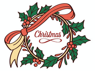 Festive Christmas Wreath Border Design for Holiday Projects , A charming, hand-drawn Christmas wreath graphic, perfect for invitations, cards, or social media posts.