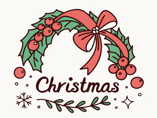 Festive Christmas Wreath Border Design for Holiday Projects , A charming, hand-drawn Christmas wreath graphic, perfect for invitations, cards, or social media posts.