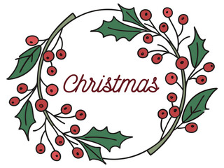 Festive Christmas Wreath Border Design for Holiday Projects , A charming, hand-drawn Christmas wreath graphic, perfect for invitations, cards, or social media posts.