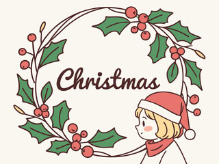 Festive Christmas Wreath Border Design for Holiday Projects , A charming, hand-drawn Christmas wreath graphic, perfect for invitations, cards, or social media posts.