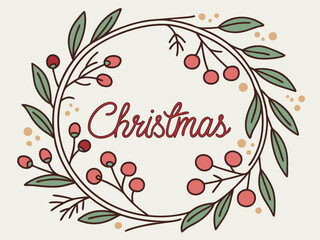 Festive Christmas Wreath Border Design for Holiday Projects , A charming, hand-drawn Christmas wreath graphic, perfect for invitations, cards, or social media posts.