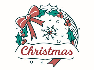 Festive Christmas Wreath Border Design for Holiday Projects , A charming, hand-drawn Christmas wreath graphic, perfect for invitations, cards, or social media posts.