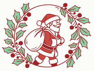 Festive Christmas Wreath Border Design for Holiday Projects , A charming, hand-drawn Christmas wreath graphic, perfect for invitations, cards, or social media posts.