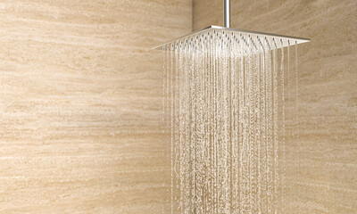 Modern shower head pouring water 3d