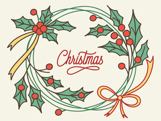 Festive Christmas Wreath Border Design for Holiday Projects , A charming, hand-drawn Christmas wreath graphic, perfect for invitations, cards, or social media posts.