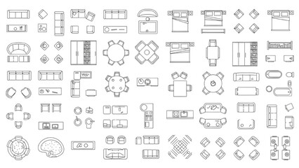 Furniture Outline Top View Icons Set   Thin Line Floor Plan Symbols for Interior and Architectural Design © Stock Image Zone