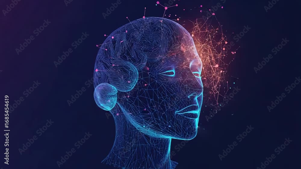 Poster artificial intelligence processing data in human brain, futuristic concept