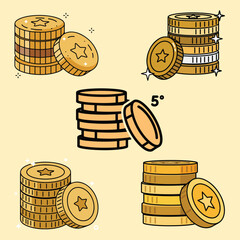 Vector Illustration of Gold Coin Stacks in Flat Design