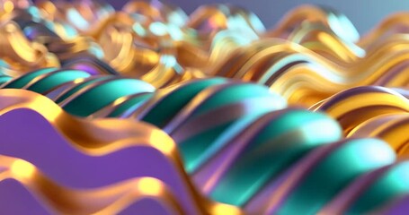 Pulsing multicolored metallic ribbons in abstract space at start, creating hypnotic ripple effect - Powered by Adobe