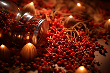 Mixed red and black peppercorns